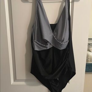 Black and White Striped Swimsuit